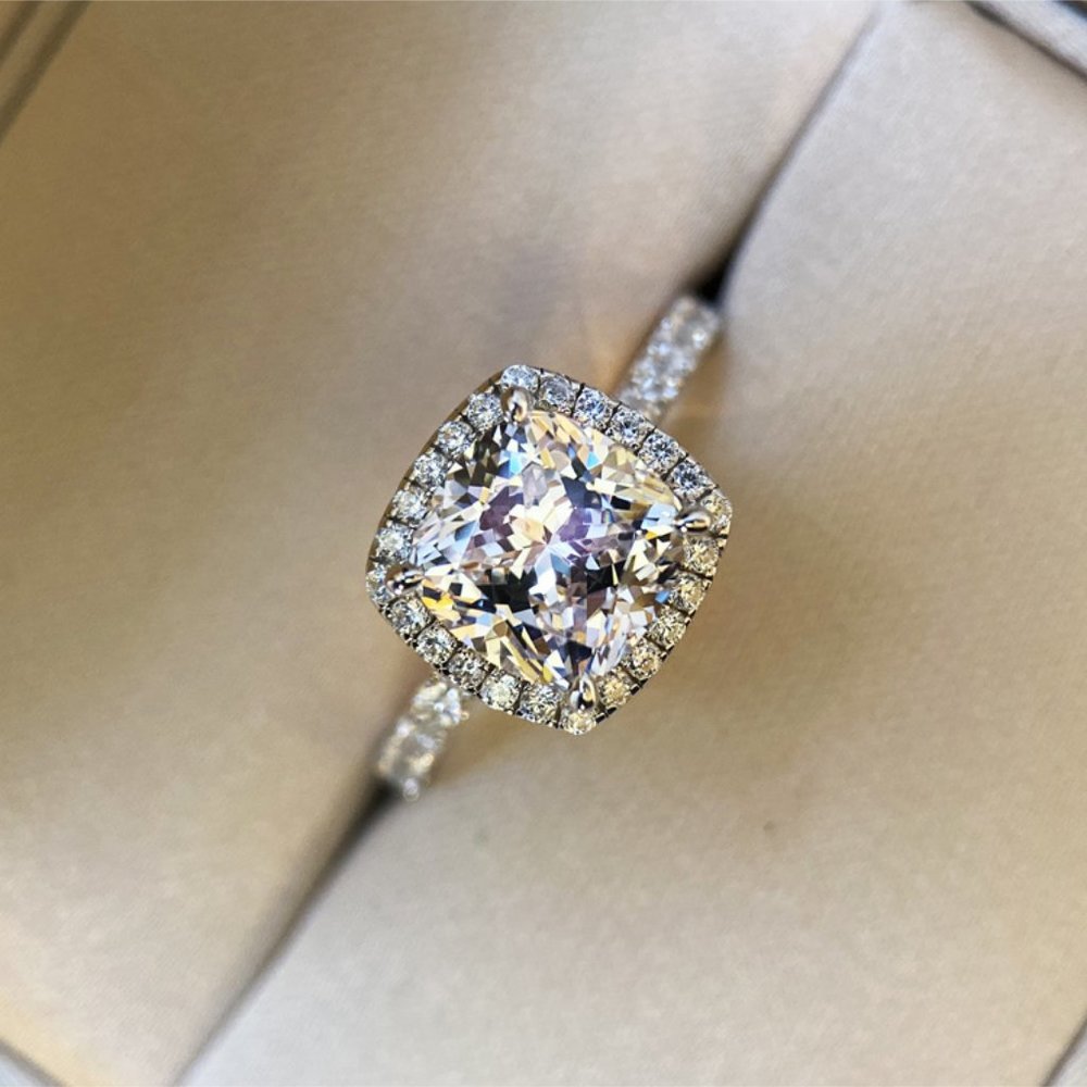 NEW 925 Silver Round Diamond Halo Wedding Ring 18 - Picture 6 of 13